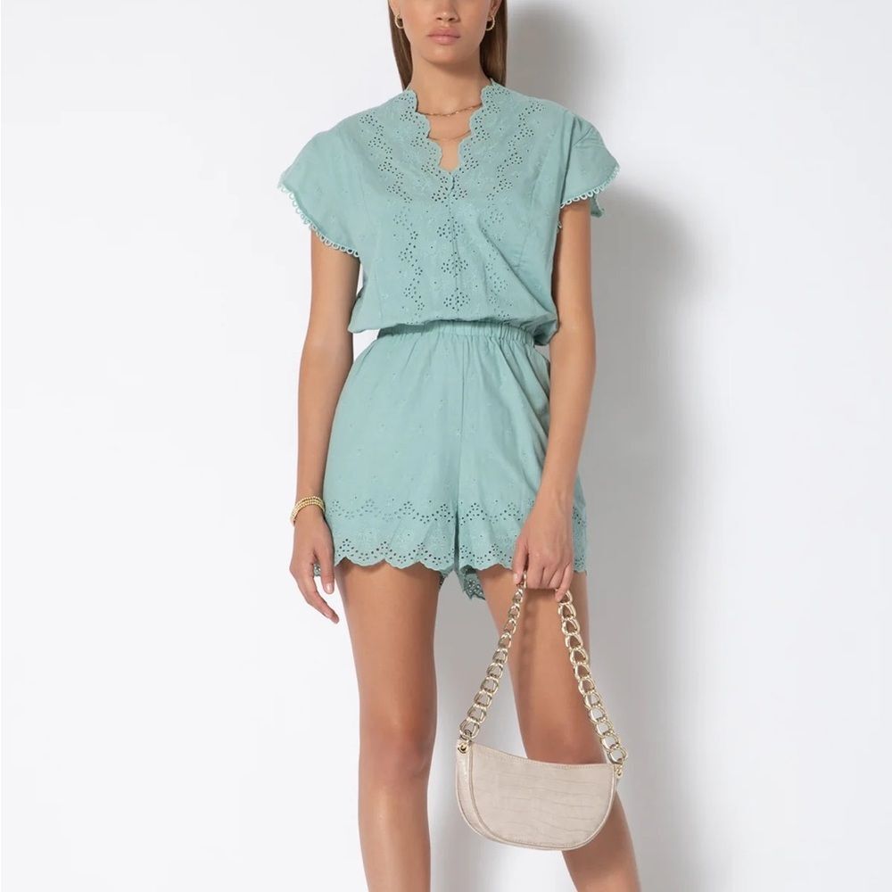 Anthropologie Light Blue Eyelet Romper